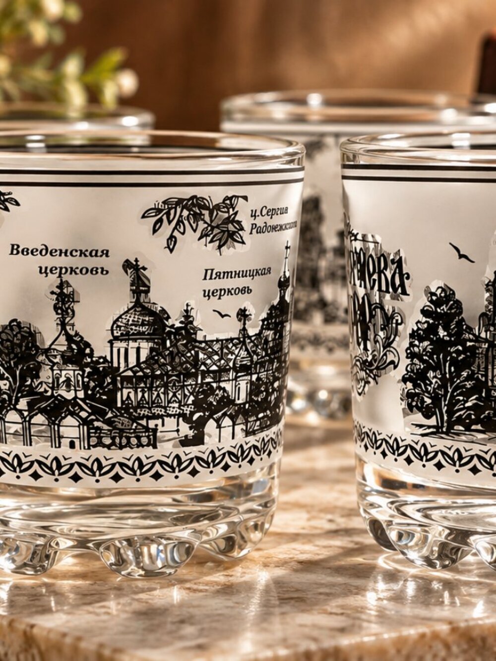 Set of 6 Vintage Sergiev Posad Russia Souvenir Shot Glasses – Black & White Chur